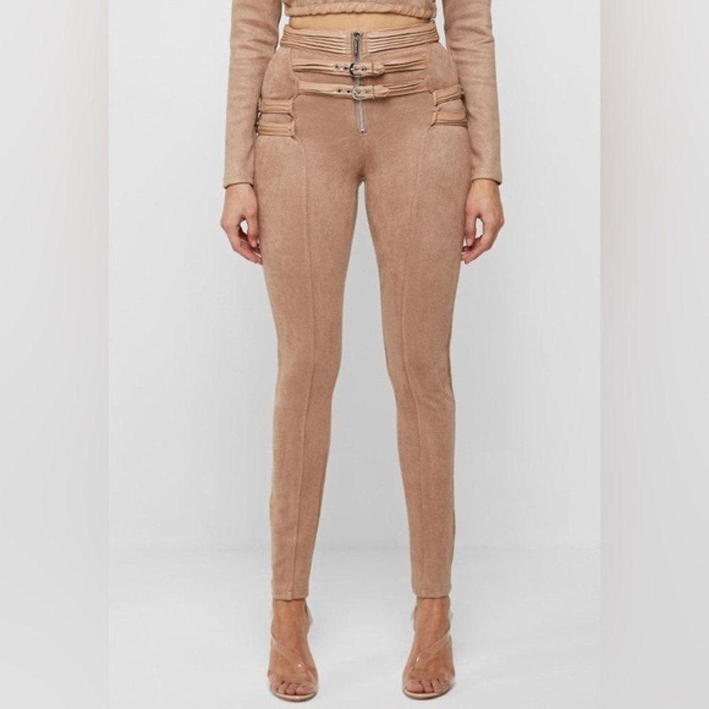NWF Maniere de voir cream faux suede buckle leggings